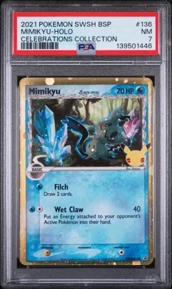2021 POKEMON SWSH BLACK STAR PROMO CELEBRATIONS COLL #136 MIMIKYU-HOLO PSA 7 - Image 1