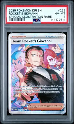 2025 POKEMON DESTINED RIVALS SPECIAL ILLUSTRATION TEAM ROCKET'S GIOVANNI PSA 8 - Image 1