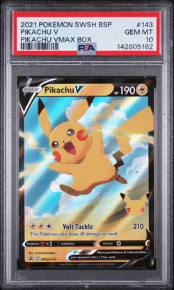 2021 POKEMON SWSH BLACK STAR PROMO PIKACHU VMAX BOX #143 PIKACHU V PSA 10 - Image 1