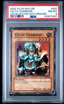2002 YU-GI-OH! LOB-LEGEND OF BLUE EYES WHITE DRAGON #007 CELTIC GUARDIAN PSA 8 - Image 1