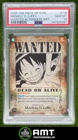 Monkey D. Luffy PSA 10 2025 One Piece OP13 English Wanted Alternate Art 5861 - Image 1