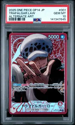 2025 ONE PIECE JPN OP14-THE AZURE SEA'S SEVEN ALTERNATE ART TRAFALGAR LAW PSA 10 - Image 1