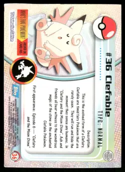 Pokemon Cards Clefable #36 Topps Trading Cards Series 1 LP *1 - Image 2