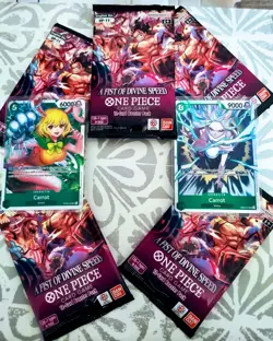 One Piece Card Game OP-11 A Fist of Divine Speed Booster Packs x5 Sealed + 2 SR - Image 1