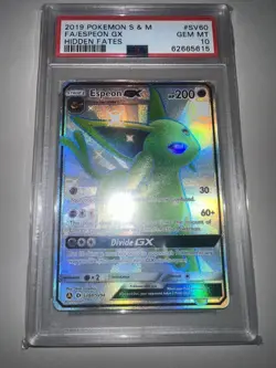 PSA 10 Espeon GX SV60/SV94 Pokemon Hidden Fates Holo Graded Card - Image 1