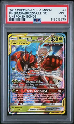 2019 POKEMON SUN & MOON UNBROKEN BONDS #1 PHEROMOSA & BUZZWOLE GX PSA 9 - Image 1