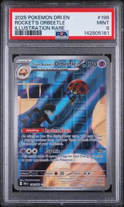 2025 POKEMON DESTINED RIVALS ILLUSTRATION RARE #198 TEAM ROCKET'S ORBEETLE PSA 9 - Image 1