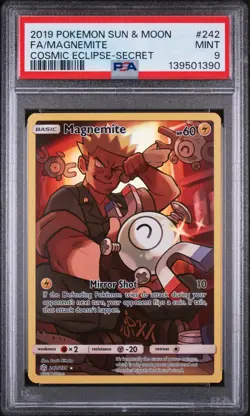 2019 POKEMON SUN & MOON COSMIC ECLIPSE SECRET #242 FULL ART/MAGNEMITE PSA 9 - Image 1