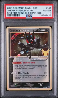 2021 POKEMON SWSH CELEBRATIONS ELITE TRAINER BOX #144 GRENINJA-GOLD STAR PSA 8 - Image 1