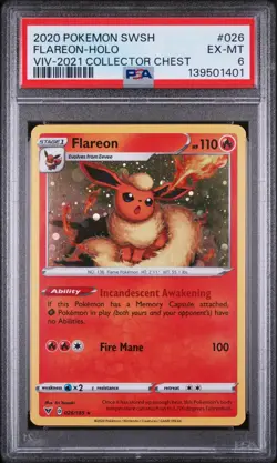 2020 POKEMON SWORD & SHIELD VIVID VOLTAGE #026 FLAREON-HOLO PSA 6 - Image 1