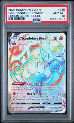 2021 POKEMON SWORD & SHIELD FUSION STRIKE SECRET FULL ART/CHANDELURE VMAX PSA 10 - Image 1