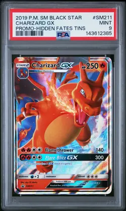 2019 POKEMON SM BLACK STAR PROMO HIDDEN FATES TINS #SM211 CHARIZARD GX PSA 9 - Image 1