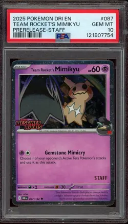 Pokemon PSA 10 Team Rocket's Mimikyu 087/182 Destined Rivals STAFF Promo Mint - Image 1