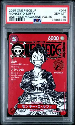 2025 ONE PIECE JPN PROMOS ONE PIECE MAGAZINE VOL.20 #014 MONKEY D. LUFFY PSA 10 - Image 1