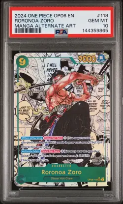 2024 One Piece OP06 EN Manga Alternate Art #118 Roronoa Zoro PSA 10 GEM MINT - Image 1