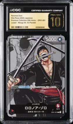 2022 ONE PIECE 25TH ANNIVERSARY JP MANGA ALT ART #OP01-001 RORONOA ZORO CGC 10 - Image 1