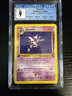 CGC 9 MINT Haunter 1999 Fossil 1st Edition 21/62 Pokemon Card - Image 1