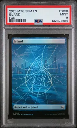 2025 MTG MARVEL'S SPIDER-MAN FOIL #0190 ISLAND PSA 9 - Image 1