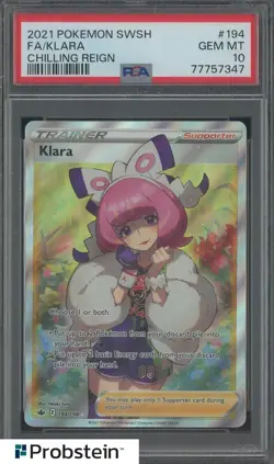 2021 Pokemon SWSH Chilling Reign #194 FA Klara PSA 10 GEM MINT - Image 1