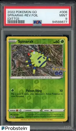 2022 Pokemon GO [Ditto] #006 Spinarak Reverse Foil PSA 9 MINT - Image 1