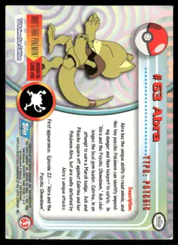 Pokemon Cards Abra #63 Topps Trading Cards Series 1 LP *2 - Image 2