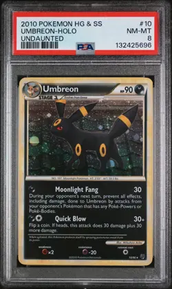 POKEMON 2010 UMBREON-HOLO HEARTGOLD & SOULSILVER UNDAUNTED #10 PSA 8 - Image 1