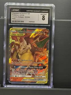 CGC 8 Charizard & Braixen GX 22/236 Sm-Cosmic Eclipse 2019 Holo Pokemon Slab - Image 1