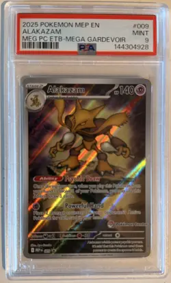2025 POKEMON MEGA EVOLUTION POKEMON CENTER ETB PROMO #009 ALAKAZAM PSA 9 - Image 3
