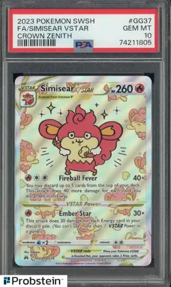 2023 Pokemon SWSH Crown Zenith #GG37 FA Simisear VSTAR PSA 10 GEM MINT - Image 1