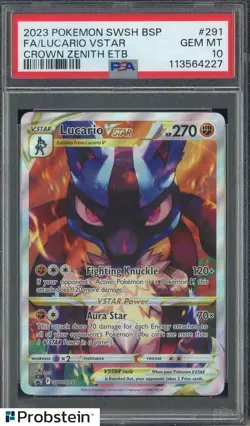 2023 Pokemon SWSH BSP Crown Zenith ETB #291 FA Lucario VSTAR PSA 10 - Image 1