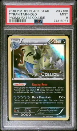 2016 Pokemon XY Fates Collide Prerelease Promo Tyranitar Holo XY130 PSA 9 Pop 58 - Image 1