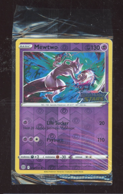 Pokemon Sword & Shield Mewtwo Brilliant Stars Stamped Promo Sealed Reverse Holo - Image 1