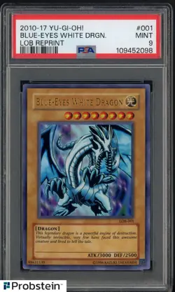 2010-17 Yu-Gi-Oh! Lob Reprint #001 Blue Eyes White Dragon PSA 9 MINT - Image 1
