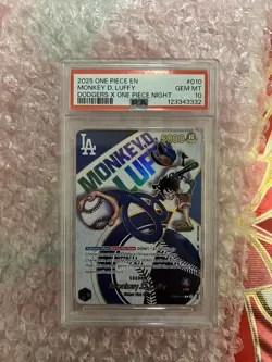 Namco Monkey.D.Luffy Dodgers x One Piece Night EB02-010 Foil Leader 2025 PSA 10 - Image 1