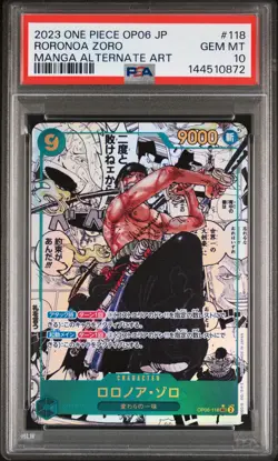 2023 ONE PIECE JPN OP06-WINGS OF THE CAPTAIN #118 RORONOA ZORO PSA 10 - Image 1