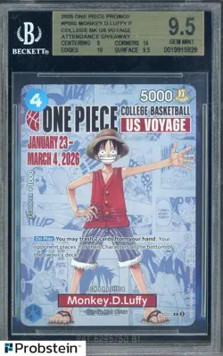 2026 Monkey D Luffy One Piece Promo College Basketball US Voyage BGS 9.5 - Image 1