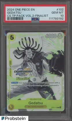 2024 One Piece EN CS TP Pack Vol.2 Finalist Gedatsu PSA 10 GEM MINT - Image 1