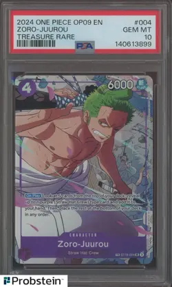2024 One Piece OP09 EN #004 Zoro Juurou Treasure Rare PSA 10 GEM MINT - Image 1
