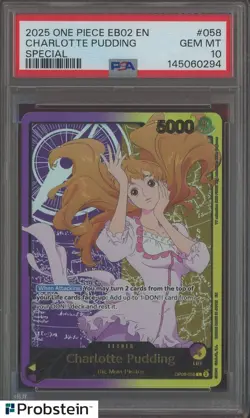2025 One Piece EB02 EN Special #058 Charlotte Pudding PSA 10 GEM MINT - Image 1