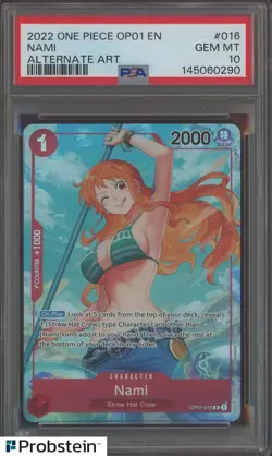 2022 One Piece OP01 EN #016 Nami Alternate Art PSA 10 GEM MINT - Image 1