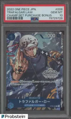 2022 One Piece JPN Championship Set Purchase Bonus #008 Trafalgar Law PSA 10 - Image 1