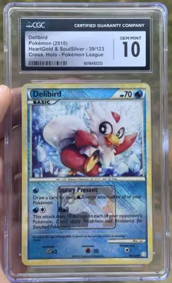 CGC 10 Delibird 39/123 League Promo Crosshatch Reverse Holo Stamp Pokemon Card - Image 1