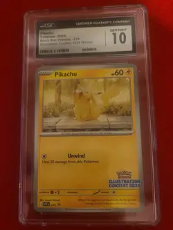2025 Pikachu Pokemon Card #214 Black Star Promo Illustration Contest CGC 10 - Image 1
