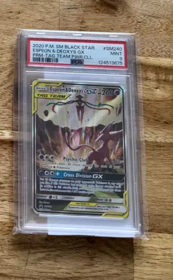 2020 POKEMON SM BLACK STAR PROMO TAG TEAM POWERS COLL ESPEON & DEOXYS GX PSA 9 - Image 1