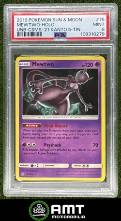 Mewtwo PSA 9 2019 Pokemon Sun & Moon Unbroken Bonds Holo Knto 5 Tin #75/214 0279 - Image 1