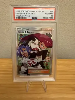 2019 POKEMON SUN & MOON HIDDEN FATES #68 FA/JESSIE & JAMES HIDDEN FATES PSA 10 - Image 1