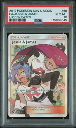 2019 POKEMON SUN & MOON HIDDEN FATES #68 FA/JESSIE & JAMES HIDDEN FATES PSA 10 - Image 3