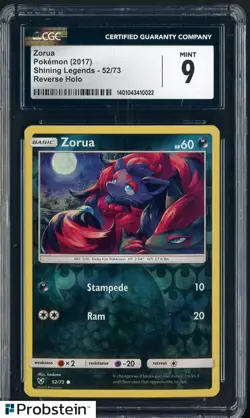 2017 Pokemon Shining Legends #52/73 Zorua Reverse Holo CGC 9 MINT - Image 1