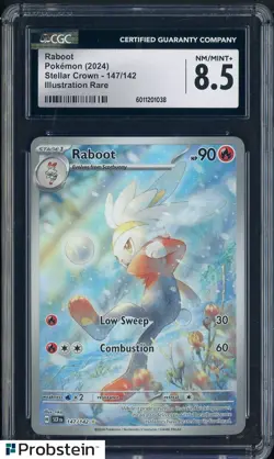 2024 Pokemon Stellar Crown #147/142 Raboot Illustration Rare CGC 8.5 NM-MT+ - Image 1
