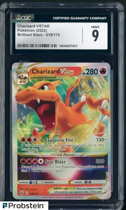 2022 Pokemon Brilliant Stars #018/172 Charizard Vstar CGC 9 MINT - Image 1